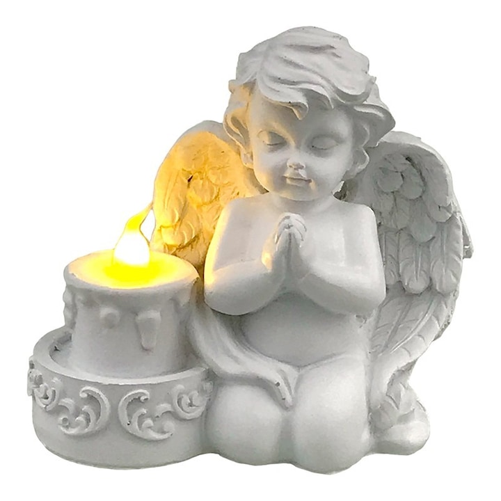 Gyanta angyal, ima közben, műanyag gyertyával elemmel, 11X11 cm M4