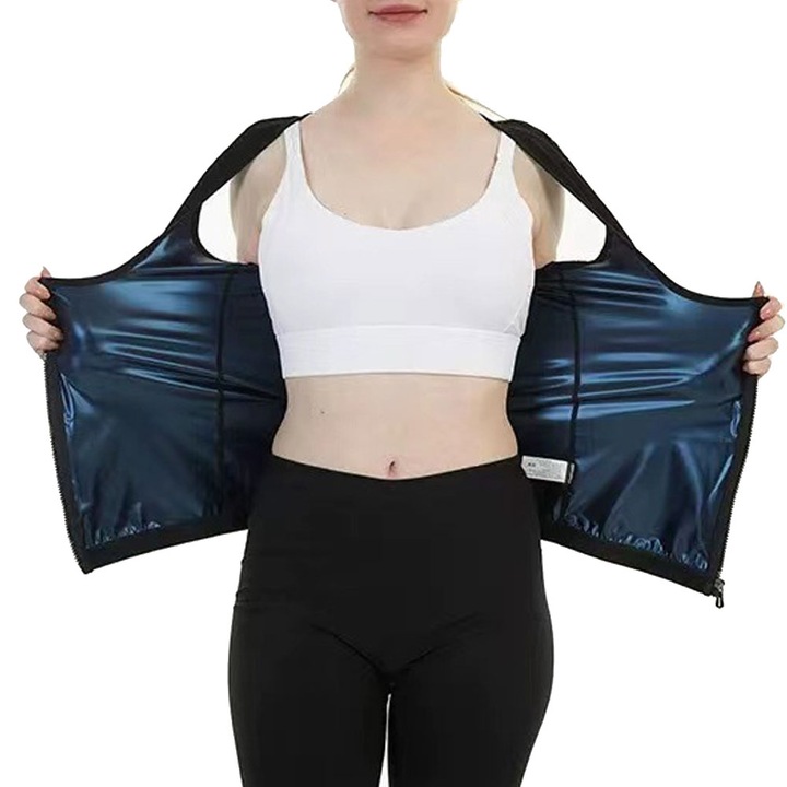 QttvbTna karcsúsító szauna mellény, spandex, fekete/kék, 5XL