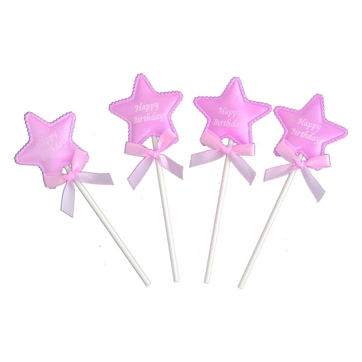 Set 4 decoratiuni briose stelute roz 4.5 cm