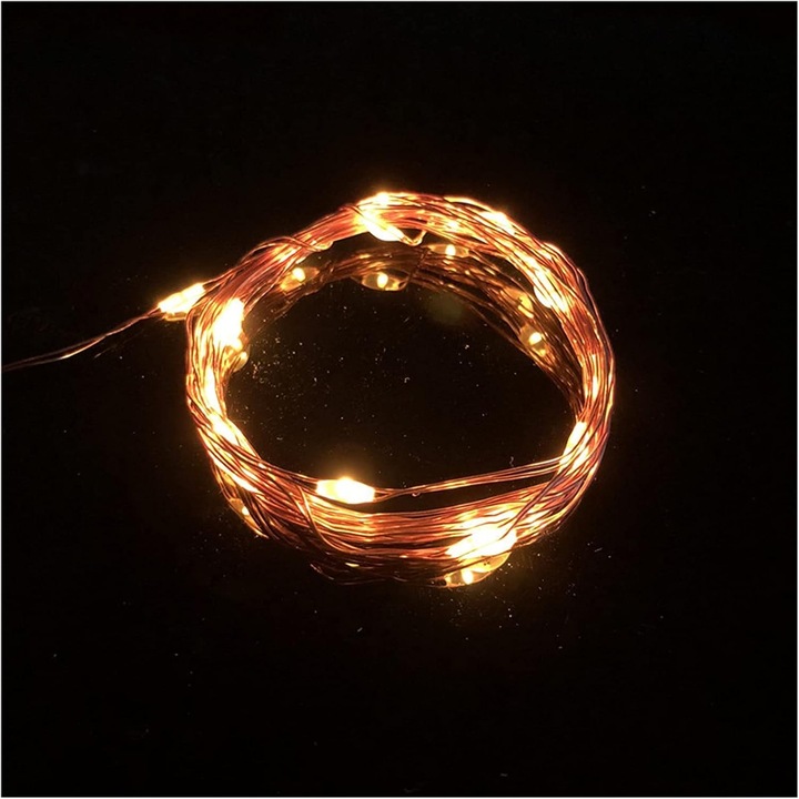 Set de 4 instalatii cu fir de cupru LED de 2 m, cu 20 LED-uri, functioneaza cu baterii, pentru decorare de petrecere, nunta, ghirlanda, alb cald