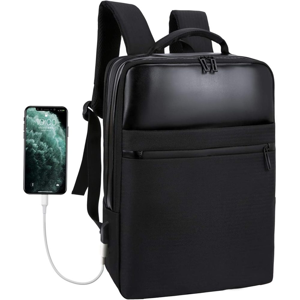 Rucsac laptop pentru barbati Enforose, 15.6 inch, impermeabil, cu port USB, culoare abanos