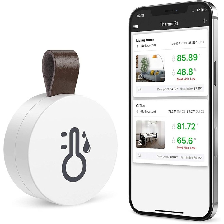Дигитален термометър ORIA, Bluetooth хигрометър, мониторинг на температура и влажност, абанос, обхват 30 м