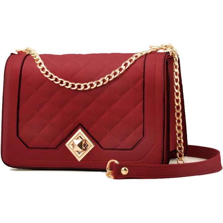 Női válltáska, Lingge modell, vegán bőrből készült, multifunkcionális, kék, láncpántos, kis méret.