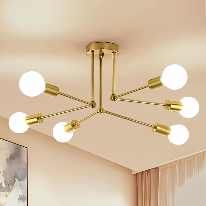 Лампа за плафон, Toollight, 6 глави, злато, 70 см, E27, без източник на светлина