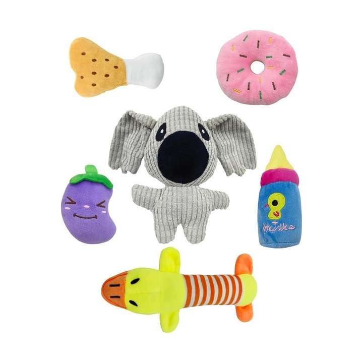 Set 6 jucarii scartaitoare din plus pentru catei, multicolor, PAEHUIMT