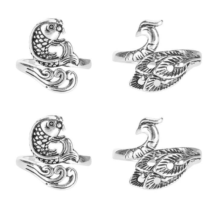 Set 4 inele crosetat, Axroad Mall, Ajustabile, Portabil, Marime Universala, Design modern, Potrivit pentru femei, mame, bunici cadou, Metal, Argintiu