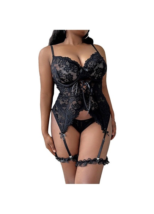 Lenjerie sexy dama, Poliester, Negru, Plus sizedsazxf, Negru