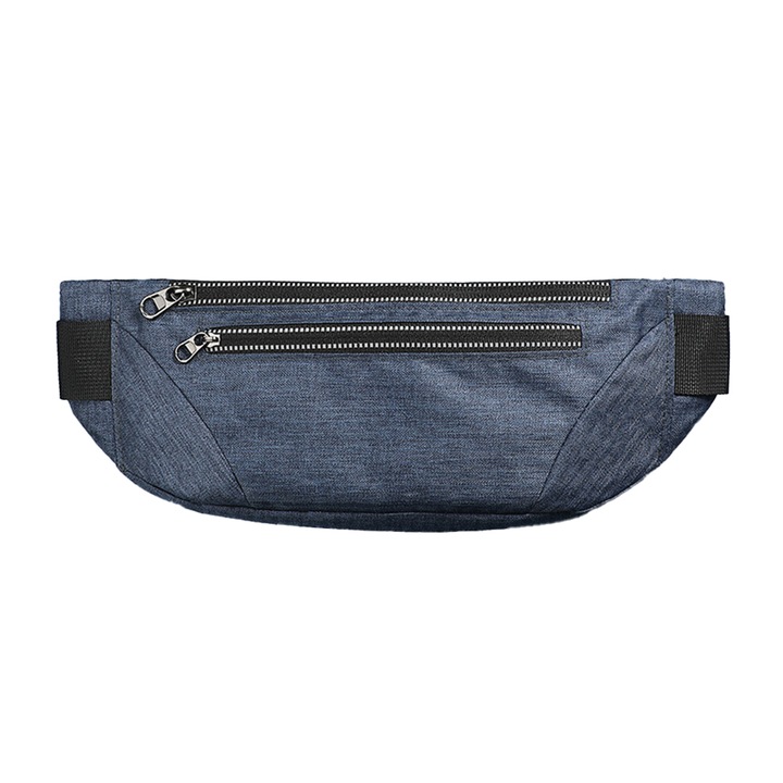 Unisex sport deréktáska, dupla cipzáras modell, Oxford anyag, nagy rekesz, fekete szín