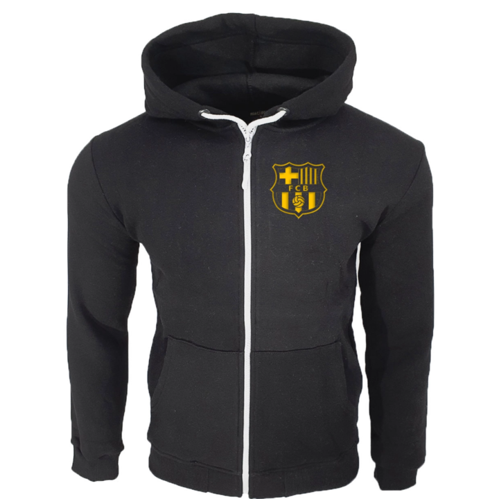 Hanorac cu fermoar alb, FC Barcelona, S, Negru