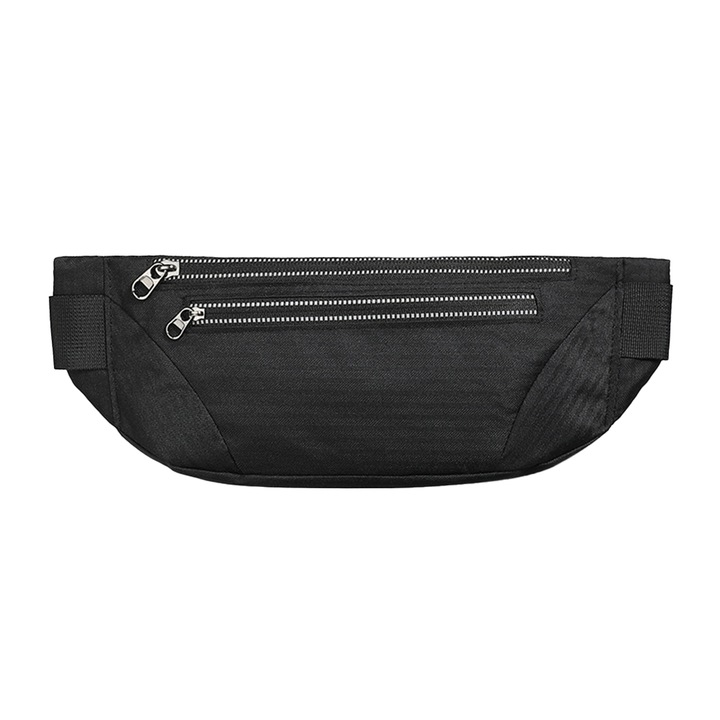 Unisex sport deréktáska, dupla cipzáras modell, Oxford anyag, nagy rekesz, fekete színű