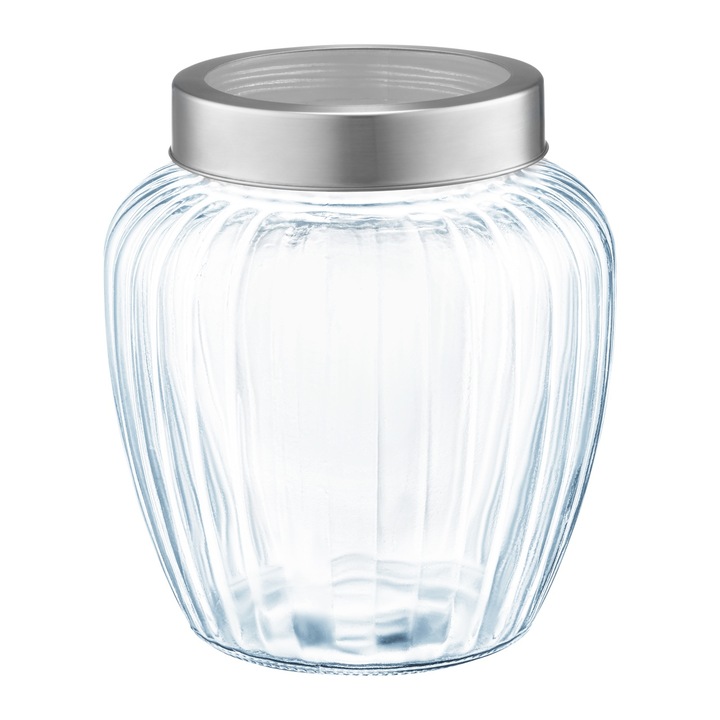Borcan depozitare cu capac metalic 2L, sticla, AMBITION Curly