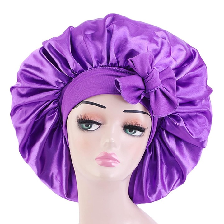Boneta jumbo din satin, Cozevdnt, banda elastica reglabila, anti-alunecare, 16.50inch