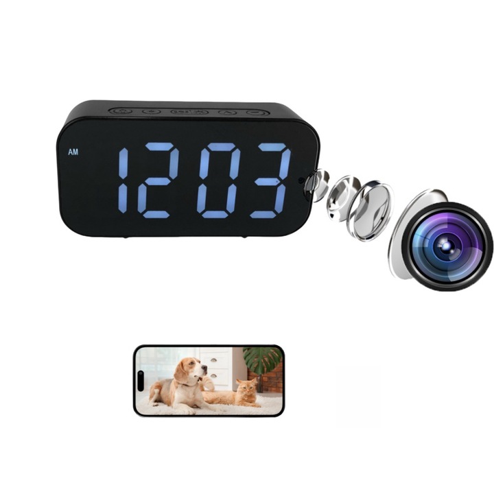 Ceas desteptator multifunctional cu camera spion ascunsa 1080P de inalta definitie Redare bucla Mini mic protectia sigurantei vedere nocturna Suport pentru stocarea cardului SD Ceas desteptator decorativ Sprijin Romania, Ungaria, Bulgaria