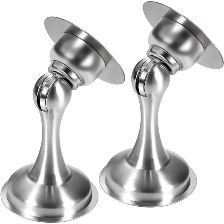 Set 2 Opritoare de usa, SUIFAYIO, Autoadeziv, Fara gaurire, reglabil, magnetic, pentru diverse tipuri de usi, Argintiu