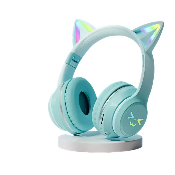 Слушалки Lucky Cat, Безжични, Bluetooth 5.1, зелени, сгъваеми, с микрофон