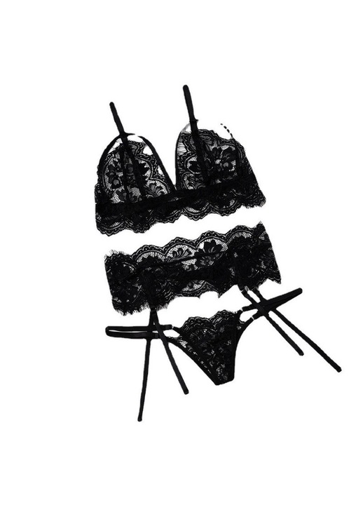 Set lenjerie sexy dama, Negru, Negru