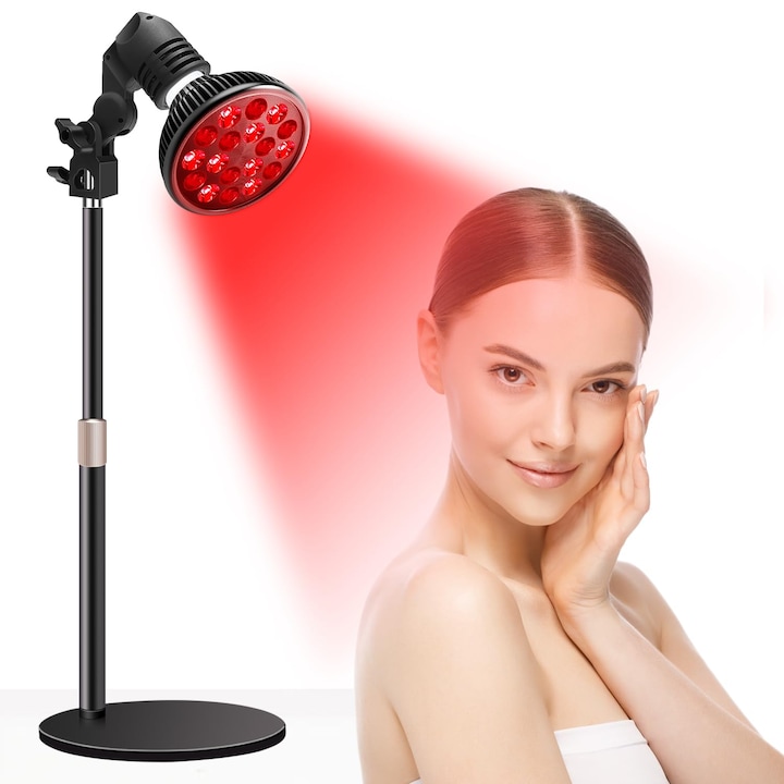 Lampa pentru terapie cu lumina rosie, cu suport reglabil, WALALLA, combo cu lumina rosie de 660 nm si lumina infrarosie aproape de 850 nm, dispozitiv de terapie cu lumina infrarosie acasa, pentru uz facial si corporal