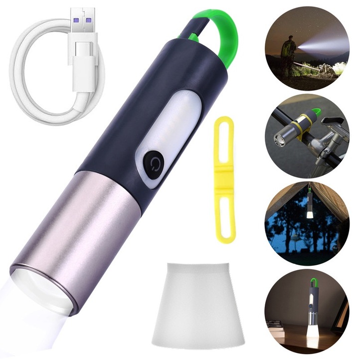 Фенер, 1200 лумена, 4 режима, със стойка за велосипед, компактен