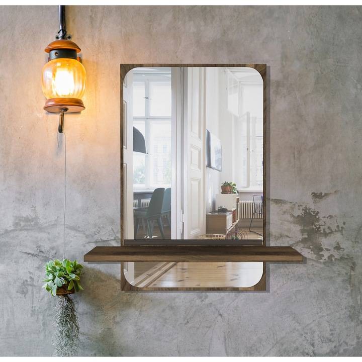 Oglinda de Perete Walnut Frame UnicUtil®, 60 x 12 x 70 cm, Rama Rezistenta din PAL cu Finisaj Lemn de Nuc, Design Elegant si Versatil Pentru Amplasare in Hol, Dormitor, Living sau Dressing, Ideala Pentru Decor si Functionalitate Cotidiana