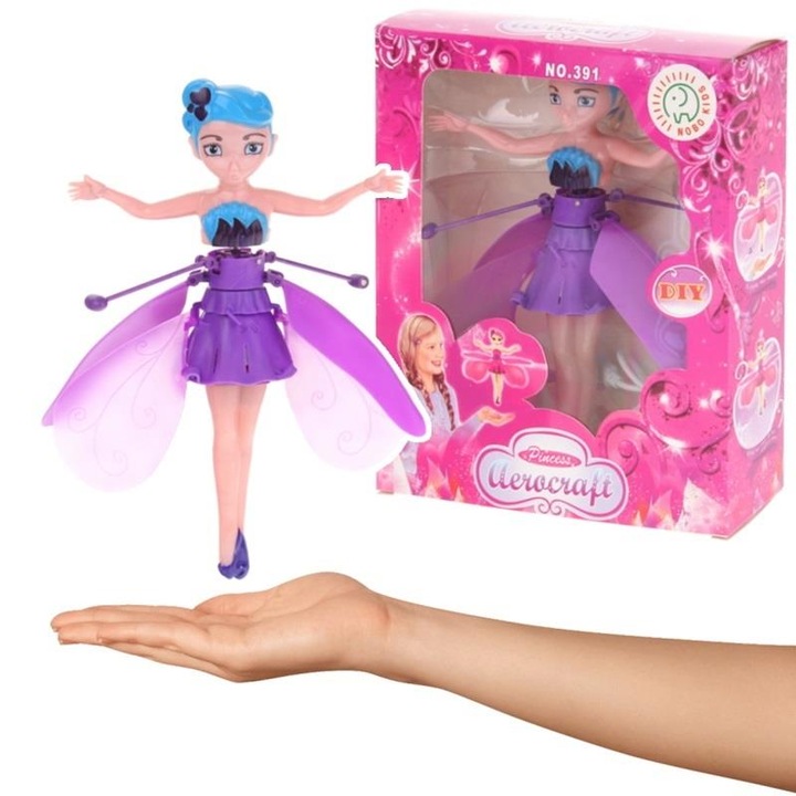 Nobo Kids interaktív baba, repülő tündér, színes fényekkel, 19cm, USB töltés, komplett készlet