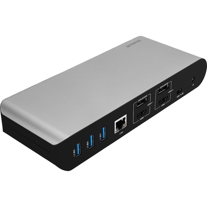 Докинг станция Pro BlueBuilt DisplayLink 2x HDMI, RJ Gigabit 1000 Mbps, PD 100W, 3x USB 3.1, 2x USB-C 3.1, слот за SD TF карта, за Macbook M1 M2 M3, сив