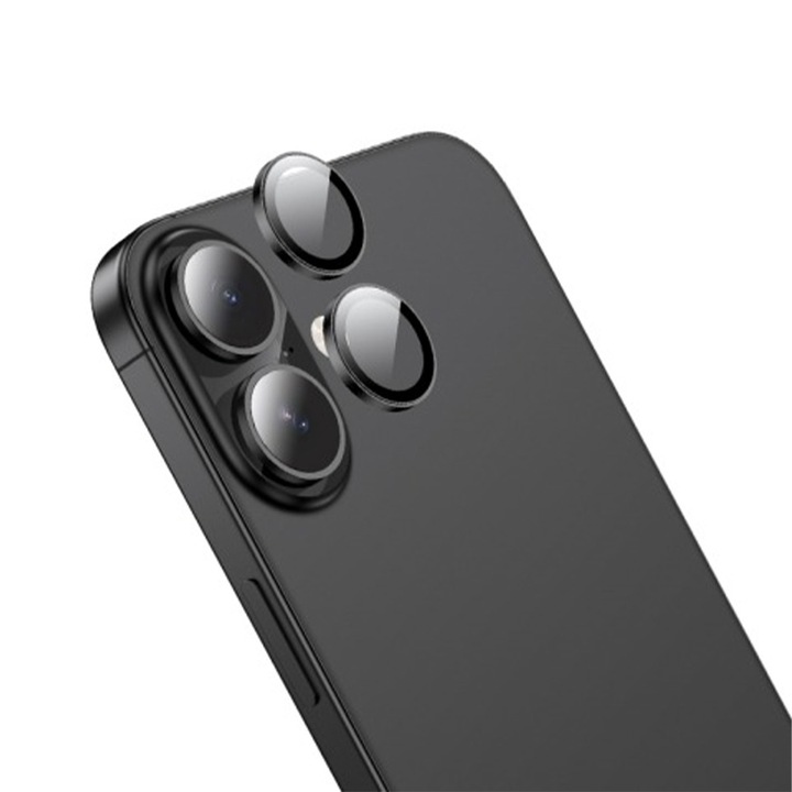 Folie de Protectie Lentile compatibila cu Apple iPhone 16 Plus, Sticla Securizata pentru Lentila, Aviation Copper Plating, Camera Protejata, Full HD Ultra Technology, Double Protection, Transparenta 99.99%, Negru