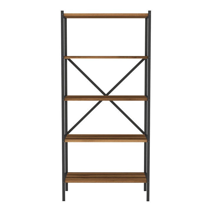 Raft, en.casa, PXTA-4053 Tomelilla, 160 x 66 x 34 cm, metal, pal, antracit, nuc, cu 5 polite depozitare, de sine statator