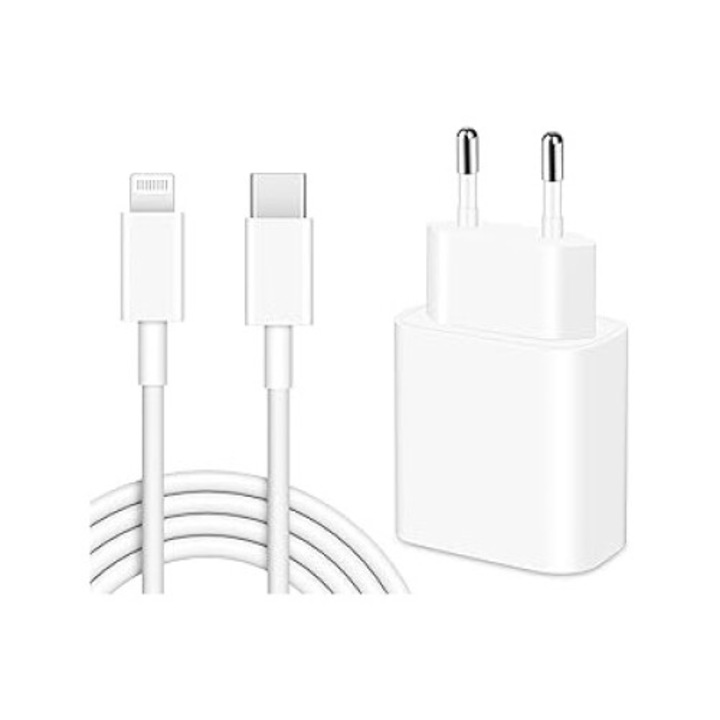 Incarcator rapid 20W USB-C cu cablu USB-C la Lightning, compatibil cu dispozitive Apple, alb