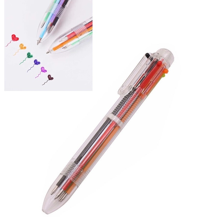 Pix cu 8 culori, Zola, mina negra, albastra, verde, maro, rosie, violet, roz si galbena, 21 x 8 x 3.5 cm