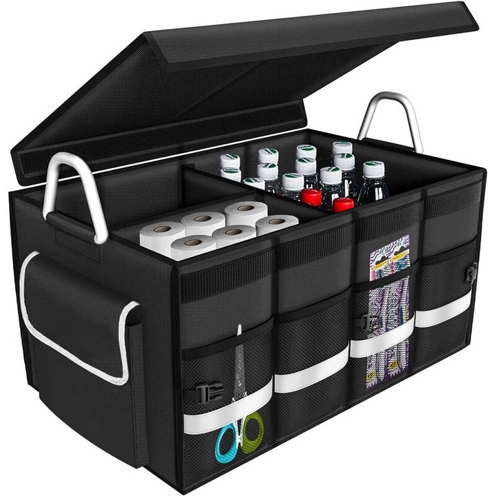 JFYU autó csomagtartó rendszerező, nagy kapacitású, tartós anyagból, fekete, 58x35x30cm