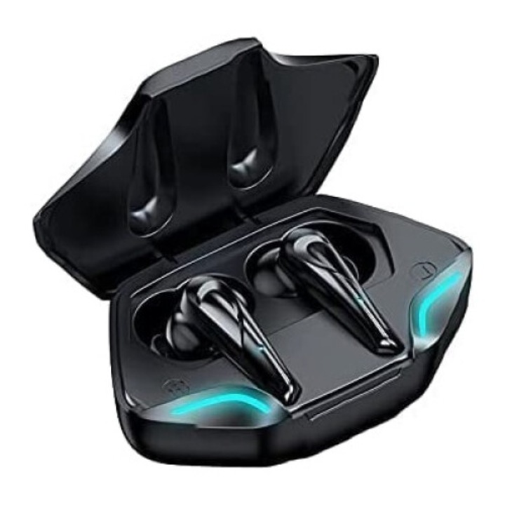 Vezeték nélküli fülhallgató, Bluetooth 5.3, mikrofon, RGB világítással, 5 óra autonómiával, fekete