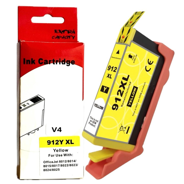 Съвместима мастилена касета 912XL, жълта, 3YL83AE, 10.5 ml, за HP OFFICEJET 8012, OFFICEJET 8013, OFFICEJET 8014, OFFICEJET 8015, OFFICEJET PRO 8022, OFFICEJET PRO 8024, OFFICEJET PRO 8025, OFFICEJET PRO 8035