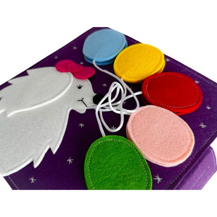 Carte senzoriala educativa pentru copii din fetru, 20x20cm, model catelusa alba