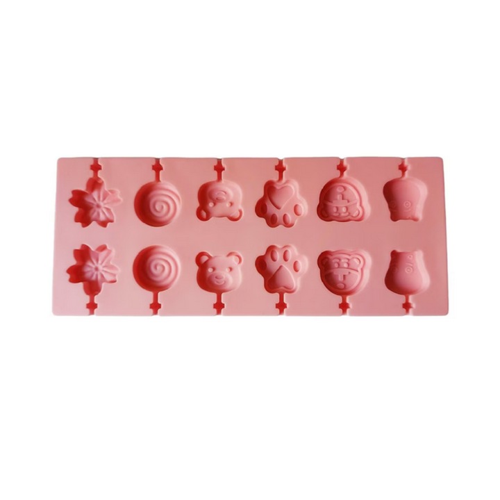 Forma silicon 12 cavitati, Diverse modele, Acadele din ciocolata sau Acadele din zahar, Roz, 25.2 x 10.2 cm, TopBazar