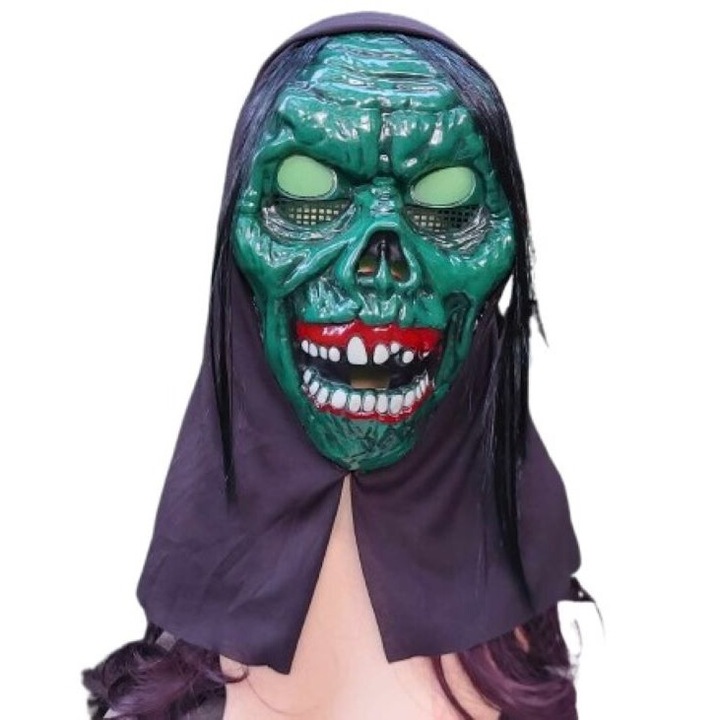 Зомби маска със светещи в тъмното очи аксесоар за Хелоуин костюм, зелена