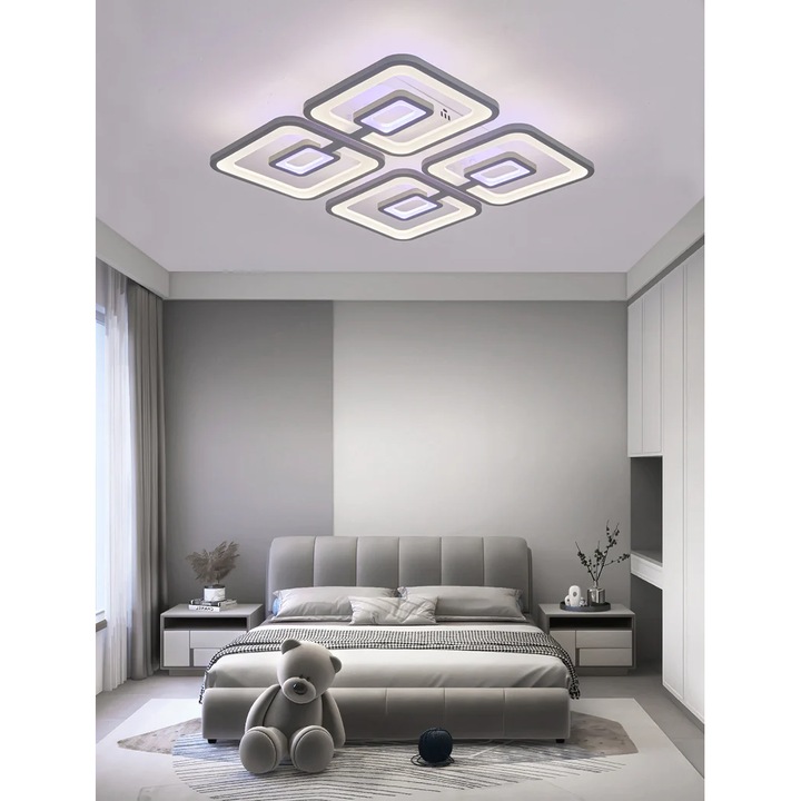 Lustra LED cu 3 tipuri de lumina + RGB si telecomanda, 200W, intensitate reglabila, lumina rece/neutra/calda+RGB, gri, LED CONCEPT, LED-M025-4GRI
