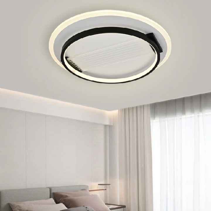 Lustra LED cu 3 functii si telecomanda, 102W, lumina calda/rece/naturala, intensitate reglabila, negru/alb, LED CONCEPT, LC-R-R9053ZR