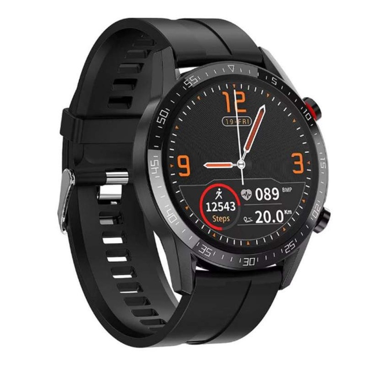 Ceas Smartwatch SIKS, Inteligent, Full Touch, Fitness, Sport, Rezistent La Apa, Functie Smart Numarat Pasi, Unisex, Notificari, Ecran 1.3" HD, Wireless, Apelare Bluetooth 5.3, Microfon HD, Monitorizare Somn, L13, Negru
