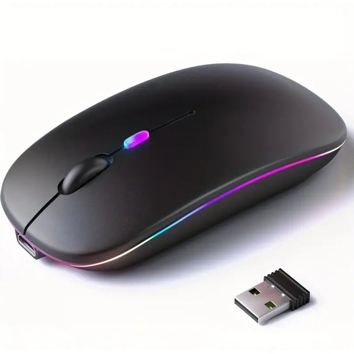 Bluetooth 2,4 GHz ultravékony vezeték nélküli egér, dual-mode nano vevőegység számítógépes egér PC laptophoz 1600 DPI FEKETE