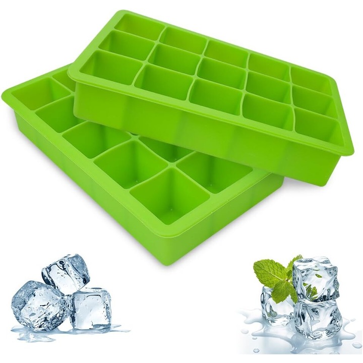 Jégkockaforma készlet, Enforose, zöld, 7.5x4.3x2.9 hüvelyk, újrafelhasználható, élelmiszerbiztonságos