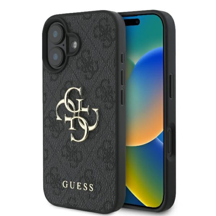 Hátlap Guess PU 4G fém logóval iPhone 16 Plus Brown telefonhoz