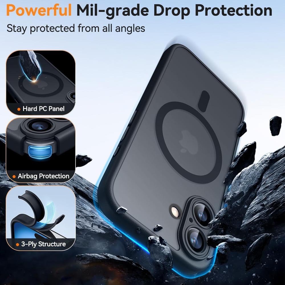 Husa de protectie, pentru iPhone 16 Plus, MagSafe, anti-soc, silicon, gri titan
