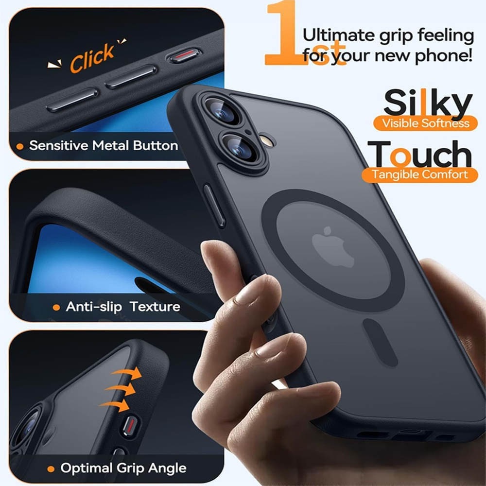 Husa de protectie, pentru iPhone 16 Plus, MagSafe, anti-soc, silicon, gri titan