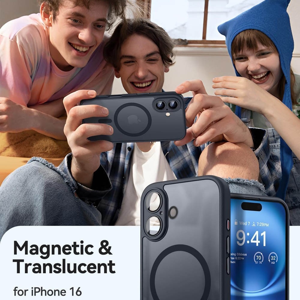 Husa de protectie, pentru iPhone 16 Plus, MagSafe, anti-soc, silicon, gri titan