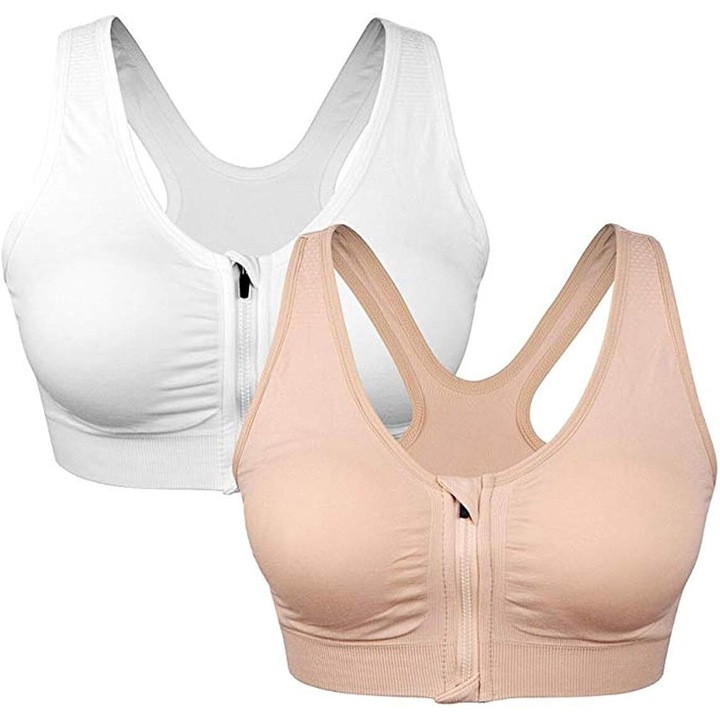 2 db női sportmelltartó készlet, Cozevdnt, Nylon/Spandex, Bézs/Fehér, M INTL