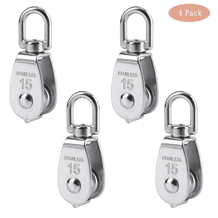 Bloc de scripete din otel inoxidabil 304, Enforose, suport 35 kg, rotire 360°, pentru camping si drumetii