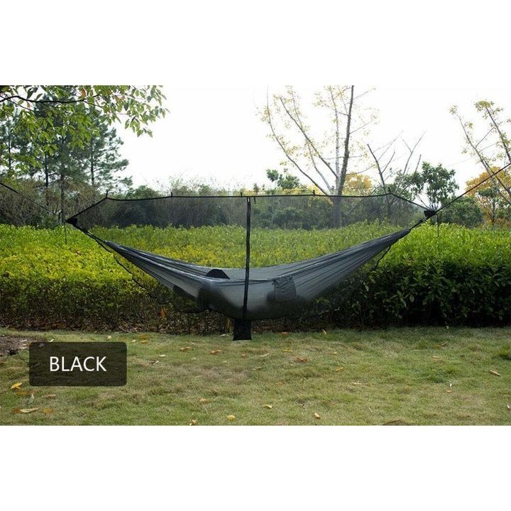 Hamac multifunctionala pentru camping Enforose, protectie completa impotriva insectelor, material poliester respirabil, fermoar diagonal pe doua fete, dimensiuni 11x4.6FT