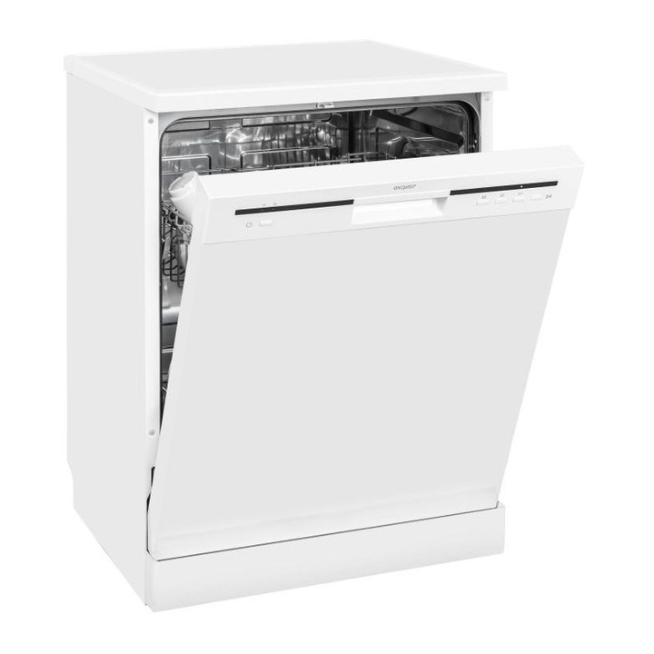Съдомиялна Exquisit, Под плот, 12 комплекта, Ширина 60 см, ЕКО режим, 3 програми, Механичен контролен панел, Индикатор за препарат и сол, Интуитивно управление, Компактен дизайн, Бял