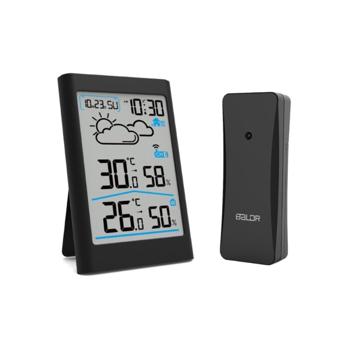 Termometru de inalta precizie pentru interior si exterior, monitor meteorologic fara fir, alimentat de baterii, cu tehnologie de semnal imbunatatita pentru o transmisie fiabila a datelor Baldr