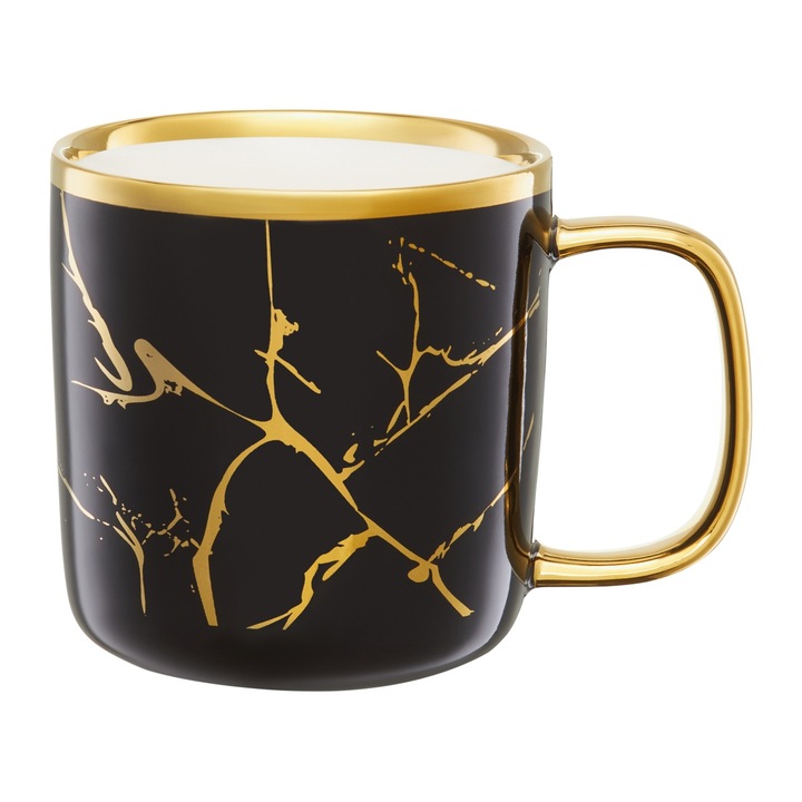 Cana portelan 370ml, negru, AMBITION Royal Marble